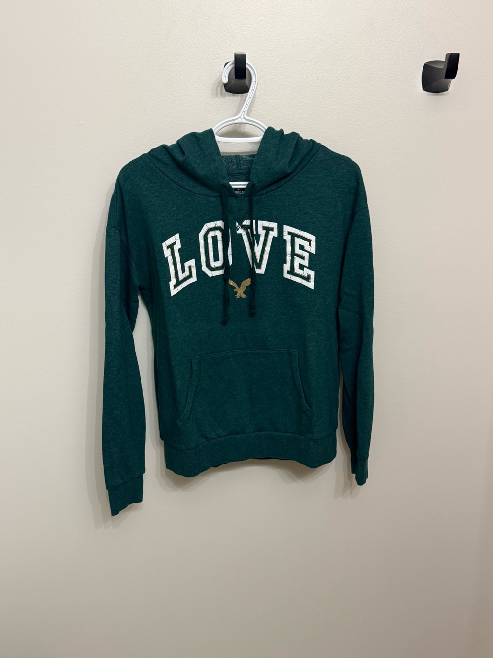 American Eagle Outfitters Dark Green 'LOVE' Hooded Pullover